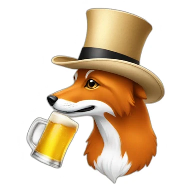 A dog like a fox drinking a beer with a high hat sticker