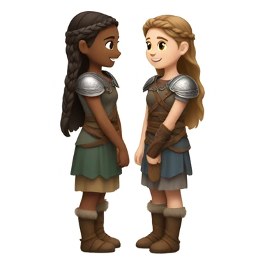 young viking girls helping each other and they are brunette sticker