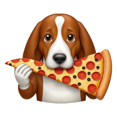 Basset hound with a pizza sticker