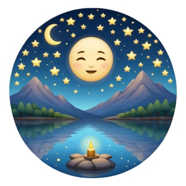 "Design a calming circle emoji for evening reflection. Soft moonlight, gentle stars, peaceful or spiritual symbols. No people - emphasize tranquil colors, night sky elements, and serene christian imagery." sticker