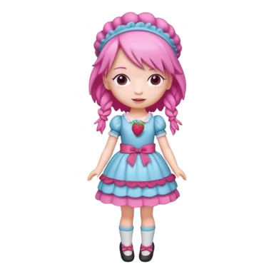 Isolated detaile illustration of the most modern raspberry torte doll figurine full body with pink hair and a hairband sticker