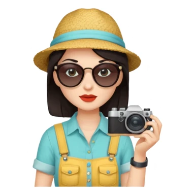 dark haired woman fotographer with summer clothes and sun glasses sticker
