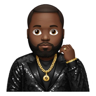 Rick Ross with dark brown hair, black sequin outfit sticker