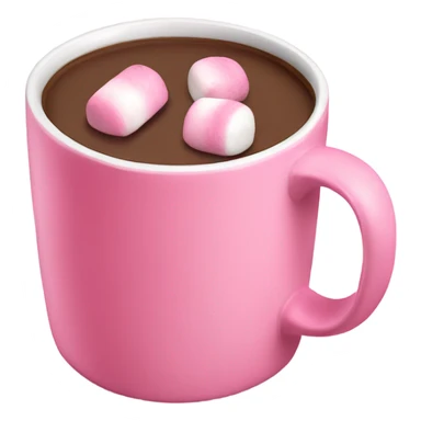 Pink coffee mug with hot chocolate inside and pink marshmallows sticker