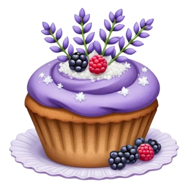 Lavender flower sprigs on a muffin with berries and sugar crystals sticker