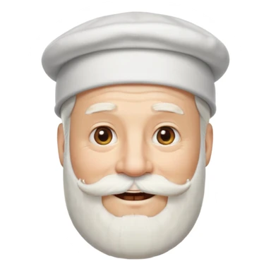 older man with long white beard and cap, classic Apple-style emoji, focus on face and beard sticker