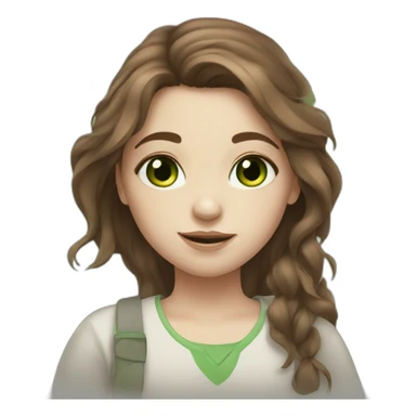 Messy long brown haired girl with green eyes, pale skin and little birthmark on neck middle part sticker