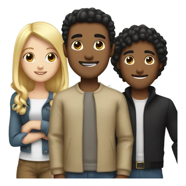 three friends, a blond girl, a tall brown guy with black hair, and another black hair  white guy sticker