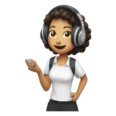 uma menina com uma camisa escrito "ANIMECASE" UTILIZANDO HEADPHONE ESCUTANDO MÚSICA E DANÇANDO sticker