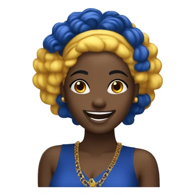 1 laughing Black Girl with straight royal  blue hair with yellow gold and royal blue dress sticker