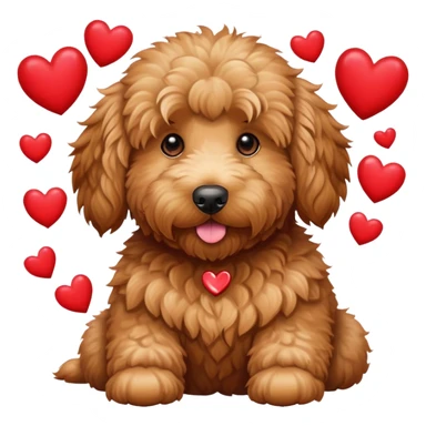 Fluffy Goldendoodle surrounded by hearts sticker