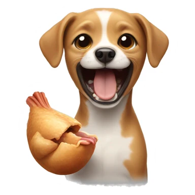 cute small dog laughing holding a chicken leg sticker