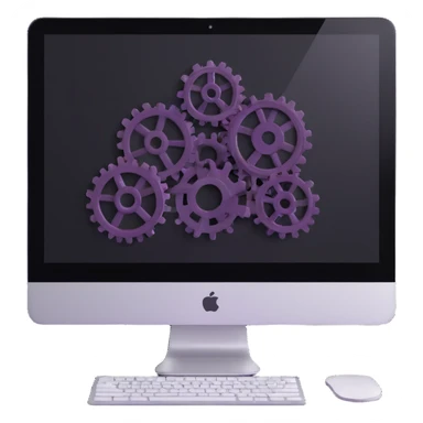 iMac computer with gears on the screen sticker