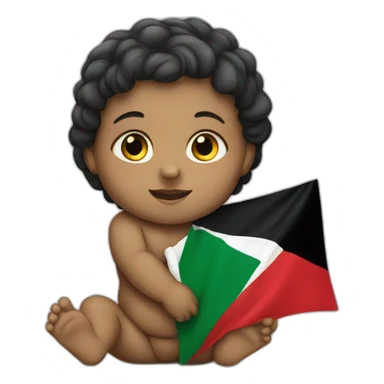 A baby holding palestinian flag sticker