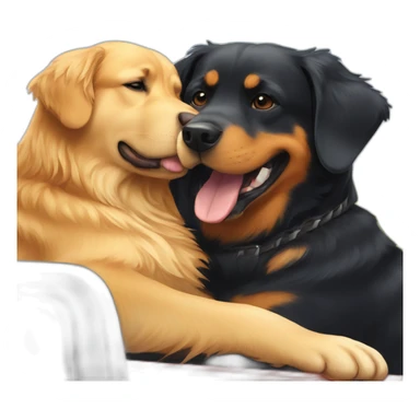 Golden retriever and rottweiller hugging in a moving truck sticker