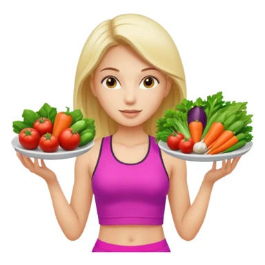 girl in sport clothes which give us the plate with vegetables sticker