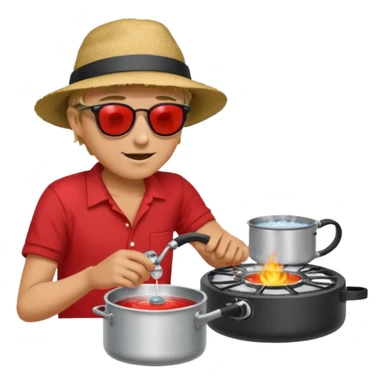 A camper boiling water on a portable stove, enjoying the outdoor breeze.
 sticker
