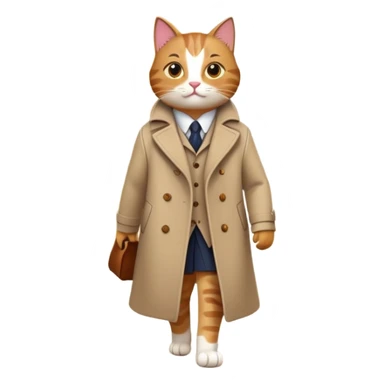 A sophisticated cat wearing a stylish coat, walking confidently through a park with autumn leaves falling, looking elegant and slightly smug, emoji style, simple and clean lines sticker
