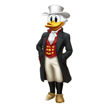 a slim successful looking scrooge mcduck standing atop a pile of money sticker