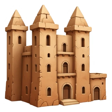 large ancient adobe building with tall uneven towers and textured walls, monumental scale sticker