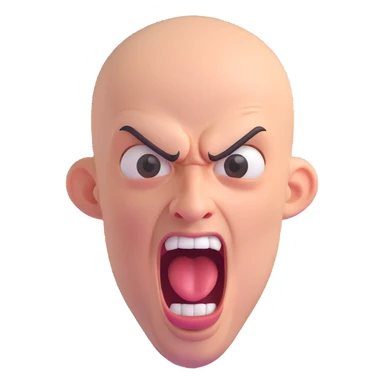 bald screaming ugly man, 3D emoji style, comical and expressive sticker