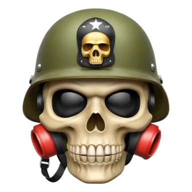 A bold emoji-style skull wearing a realistic army helmet,shushing . Clean vector style, high contrast, centered composition, modern emoji aesthetic, detailed helmet texture, confident and intense expression, 3D glossy finish, high resolution , no body , finger shuting is mouth sticker