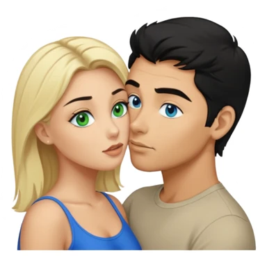 Man with blue eyes black Hair licking blonde Woman Green eyes naked breast  sticker