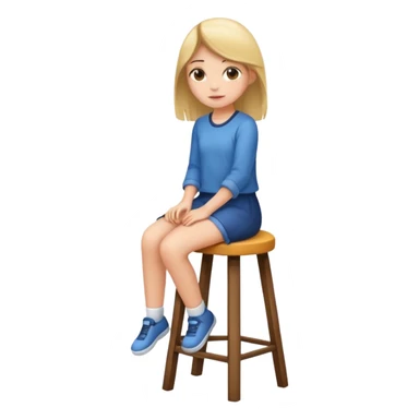 a girl is sitting on a stool whole body toward left side sticker
