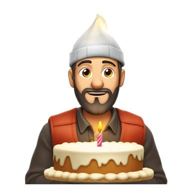 Calvo con barba recortada soplando tarta de cumpleaños  sticker