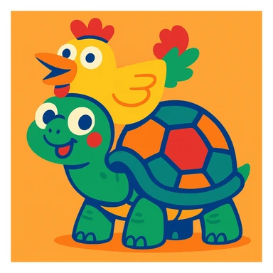 turtle with a silly chicken hat, colorful and playful, fun and whimsical sticker