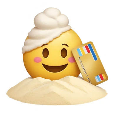 happy emoji with a credit card and a pile of flour sticker