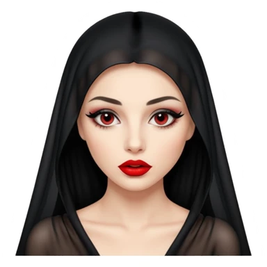 Female figure lifting sheer black veil from her lips, forbidden intimacy sticker