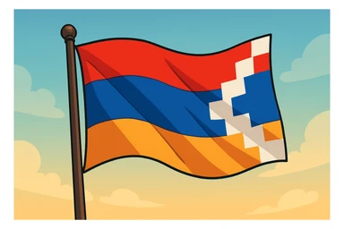 animated flag of Artsakh, gently waving, with a soft gradient background, vibrant toon style sticker