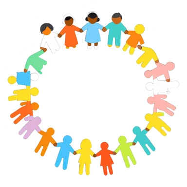 Diverse people of different races holding hands in a circle, representing unity, integration, and racial harmony sticker
