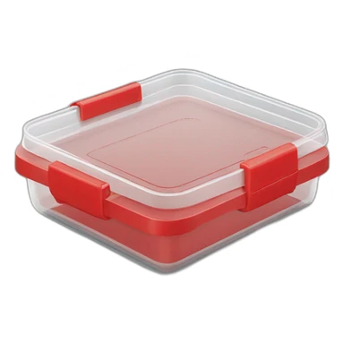 Small commercial kitchen transparent storage container with a red lid sticker