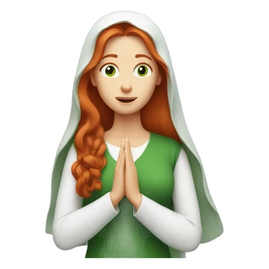 long-haired redhead woman with green eyes praying sticker