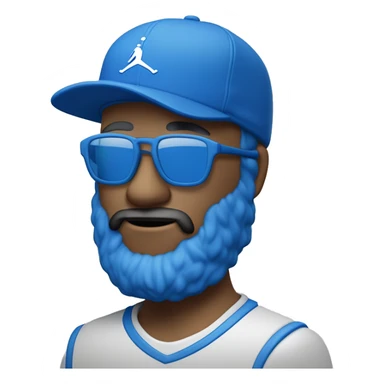 Homme de couleur blanc avec une petite barbe naissante portant des lunettes bleues , une casquette jordan bleu , un survêtement bleu sticker