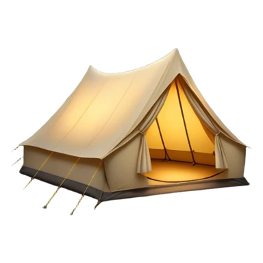 Cinematic Realistic Tent, a sturdy canvas tent nestled among tall trees, warm golden light spilling from inside, gentle folds in the fabric visible, glowing against the cool, dark forest backdrop, evoking a sense of adventure and comfort. sticker