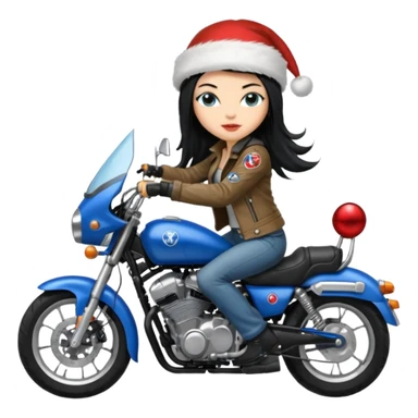 biker girl black long hair moto christmas yamaha blue sticker