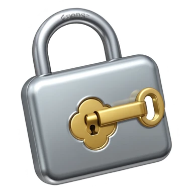 A chrome silver lock and key emoji, smooth metallic surfaces, glossy reflections, luxury swag vibe, minimal iOS emoji style, centered on clean white background sticker
