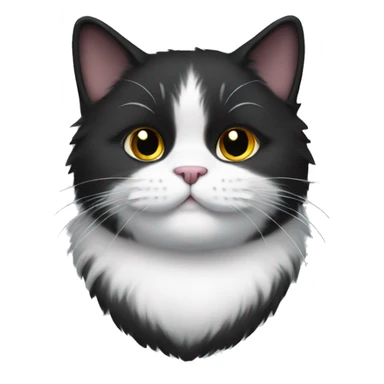black fat fluffy cat with a white shirtfront sticker