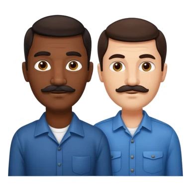 Gay couple. Tall dark indian man with mustache and shorter white man with dark brown hair and no mustache. sticker