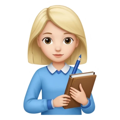 cute girl, glass, smart, Sky-blue colored clothing,
holding a book in one arm and a pen in the other hand. sticker