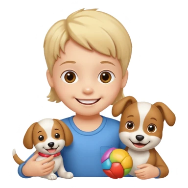 child with dog toys sticker