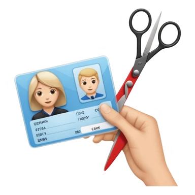 Scissors cutting an ID card in 2 parts.hyper realistic sticker