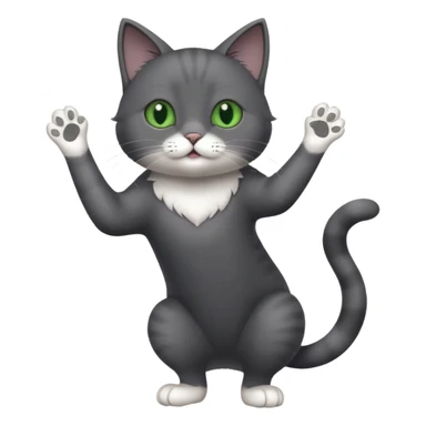 full body gorgeous solid dark grey cat with green eyes, white paws and white whiskers playing sticker