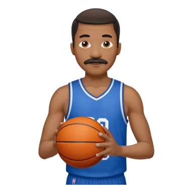 black man basketball player blue jersey with mustache holding basket ball sticker