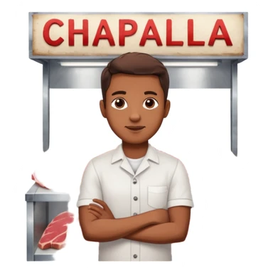 Un stand de carnicería chapala y Billy adelante de el puesto sticker