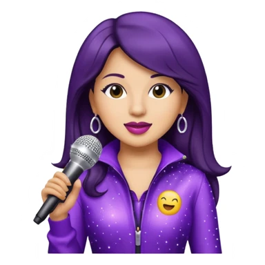 Selena Quintanilla emoji wearing sparkling purple jumpsuit and holding microphone sticker