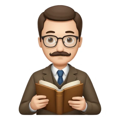 gentleman with moustache holds a book and reads it sticker